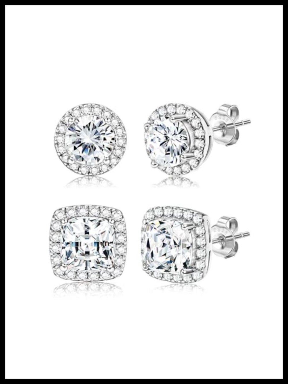 18K Gold Plated Halo Stud Earrings 925 Sterling Silver Cubic Zirconia Round